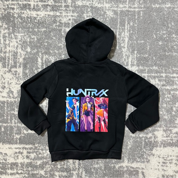 Kpop Demon Hunters Huntrix Zip Hoodie Kids Sweatshirt Girl Boy Jacket Black 120 - Picture 3 of 5